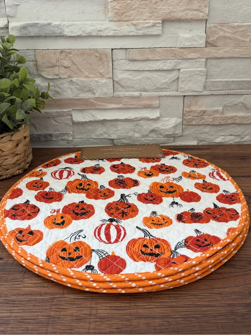 🆕 Cupcakes and Cashmere | 🎃 Halloween Reversible Round Placemats - Set of 4.